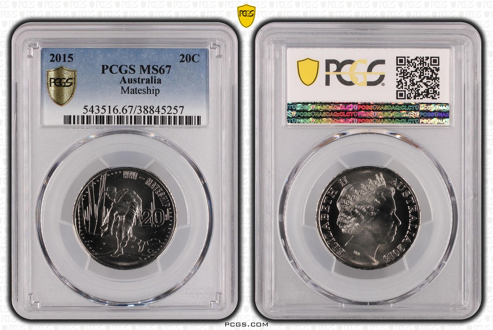 2015 Australia Twenty Cent, 20c Mateship PCGS - MS67 POP 8/0 -257
