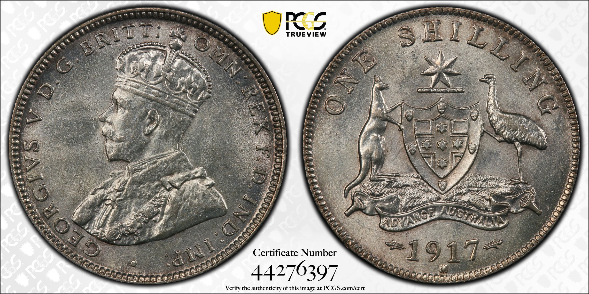 George V, Shilling, 1917-M, PCGS MS63