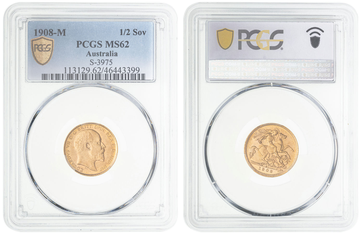 Edward VII, St George Reverse , Half-Sovereign, 1908-M, PCGS MS62