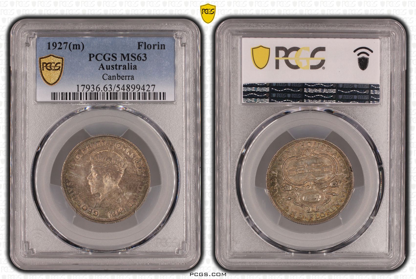 George V, Canberra, Florin, 1927(m), PCGS MS63