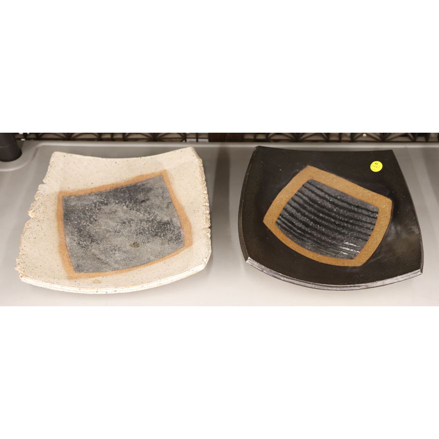 2pc Bill Sage Stoneware Square Slab Trays 11'' to 12''