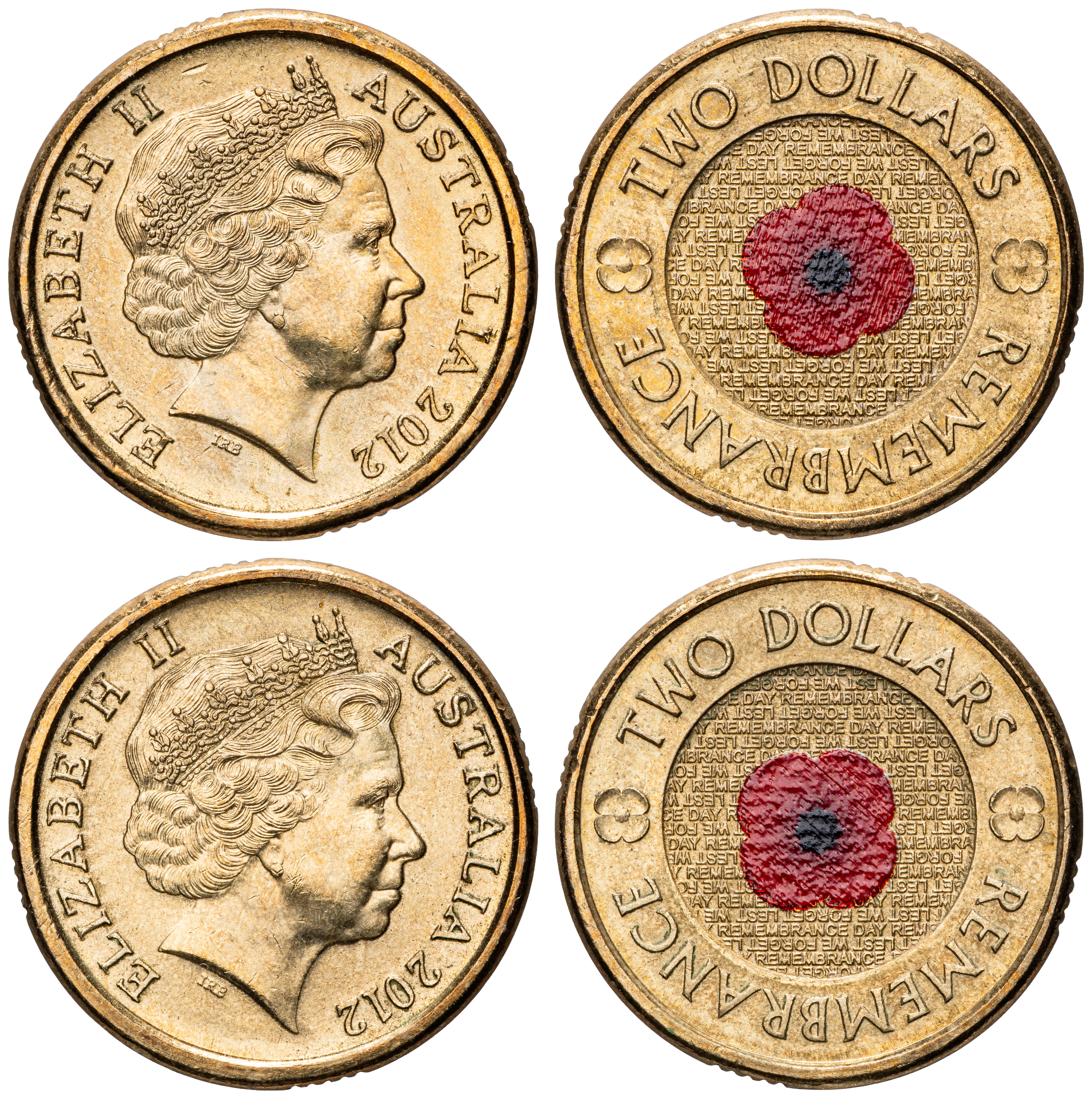 Elizabeth II, Red Poppy, Two Dollars, 2012, UNC