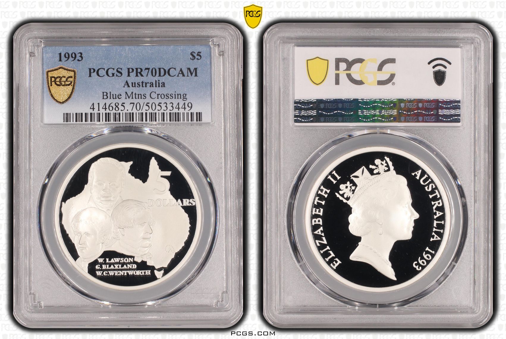 Blue Mtns Crossing, Five Dollar, 1993, PCGS PR70DCAM