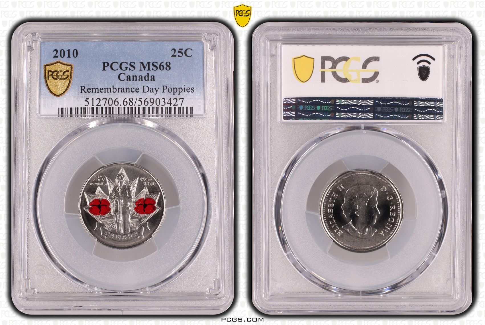 Canada, Remembrance Day Poppies, POP 19/0, Twenty Five Cent, 2010, PCGS MS68