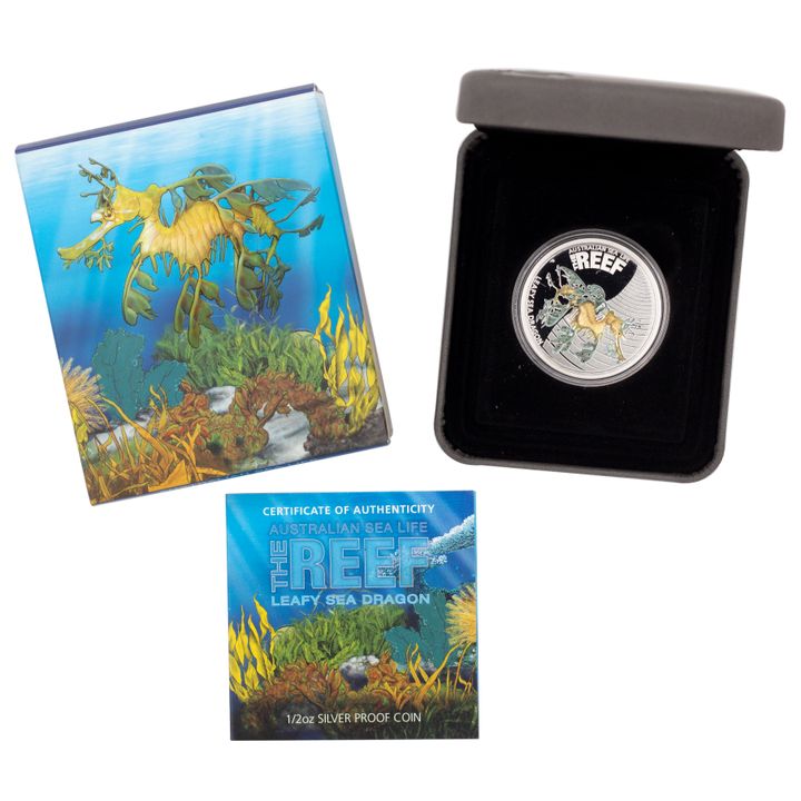 2009 Perth Mint 50c The Reef Leafy Sea Dragon 1/2oz Silver Coin Boxed