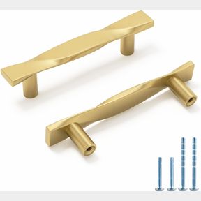 3IN(76MM)HOLE CENTER RERGY 10 PACK GOLD DRAWER PULLS BRUSHED BRASS CABINET PULLS 3 INCH (76MM) HOLE CENTERS KITCHEN HARDWARE