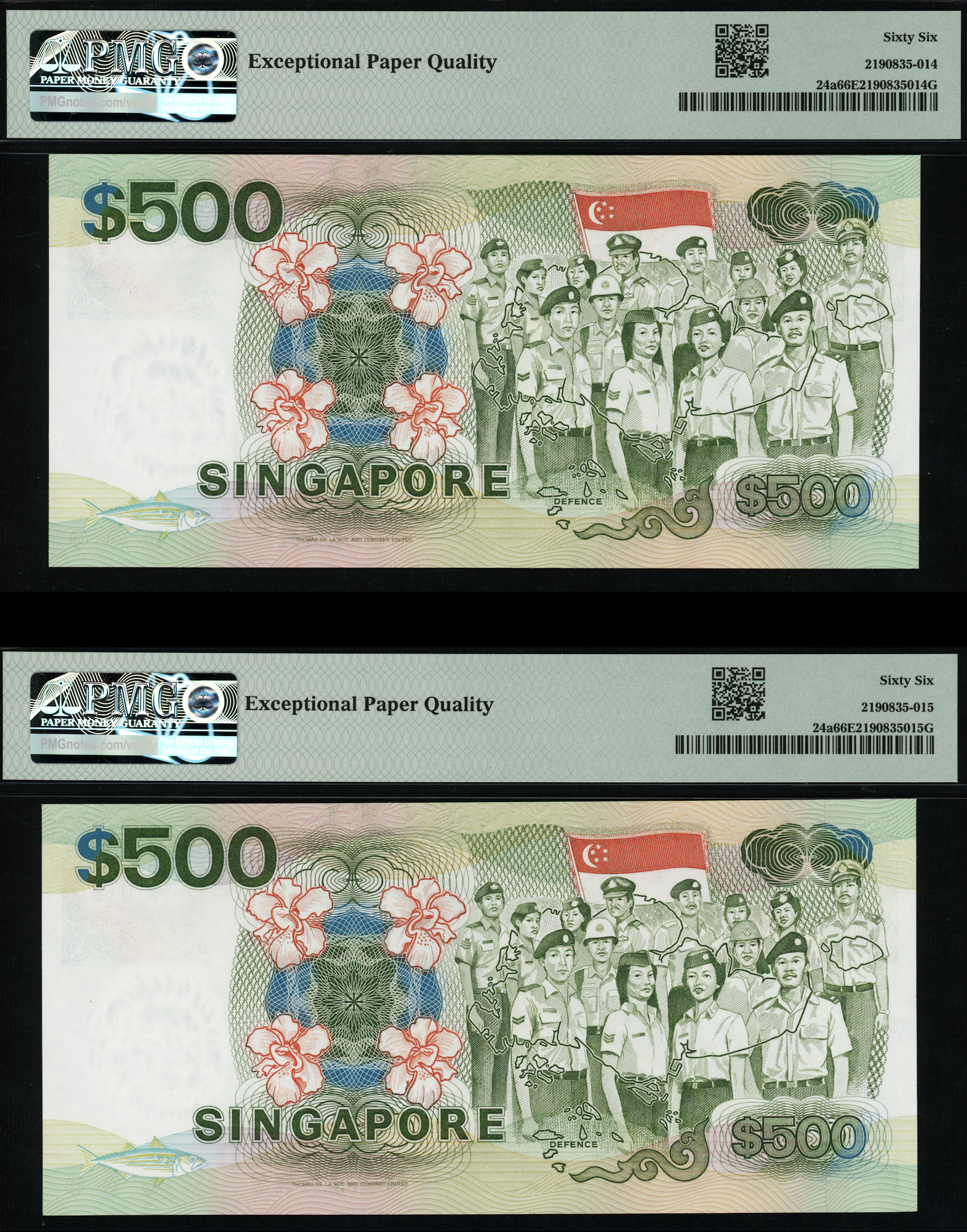 Singapore Ship 1988 $500 Consecutive A/3 538594-95 PMG 66EPQ (2pcs) |  Monetarium Singapore Private Limited