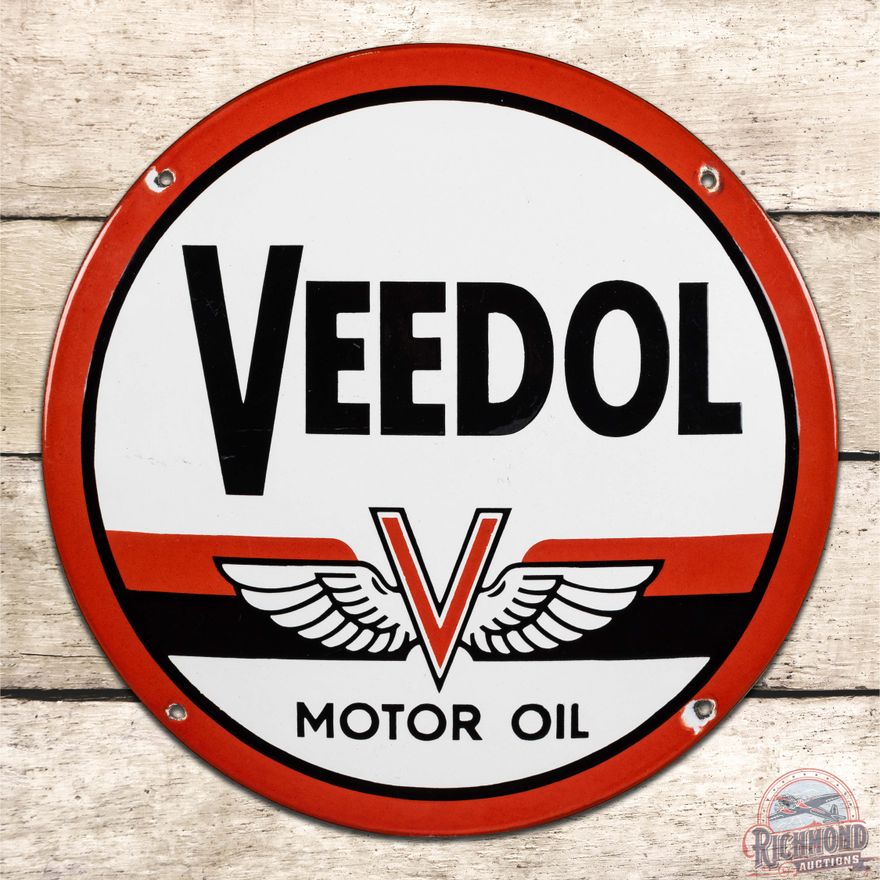 Veedol Motor Oil Convex 12" Single Sided Porcelain Sign w/ Logo