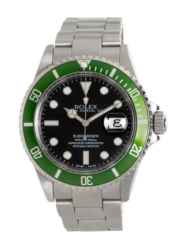 ROLEX, REF. 16610LV STAINLESS STEEL 'SUBMARINER' 'FLAT 4' 'KERMIT' WATCH, BOX, PAPERS & ROLEX SERVICE PAPERWORK