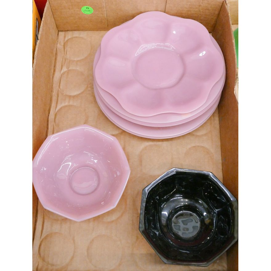 Box 7pc Old Chinese Peking Glass Pink Dishes etc.