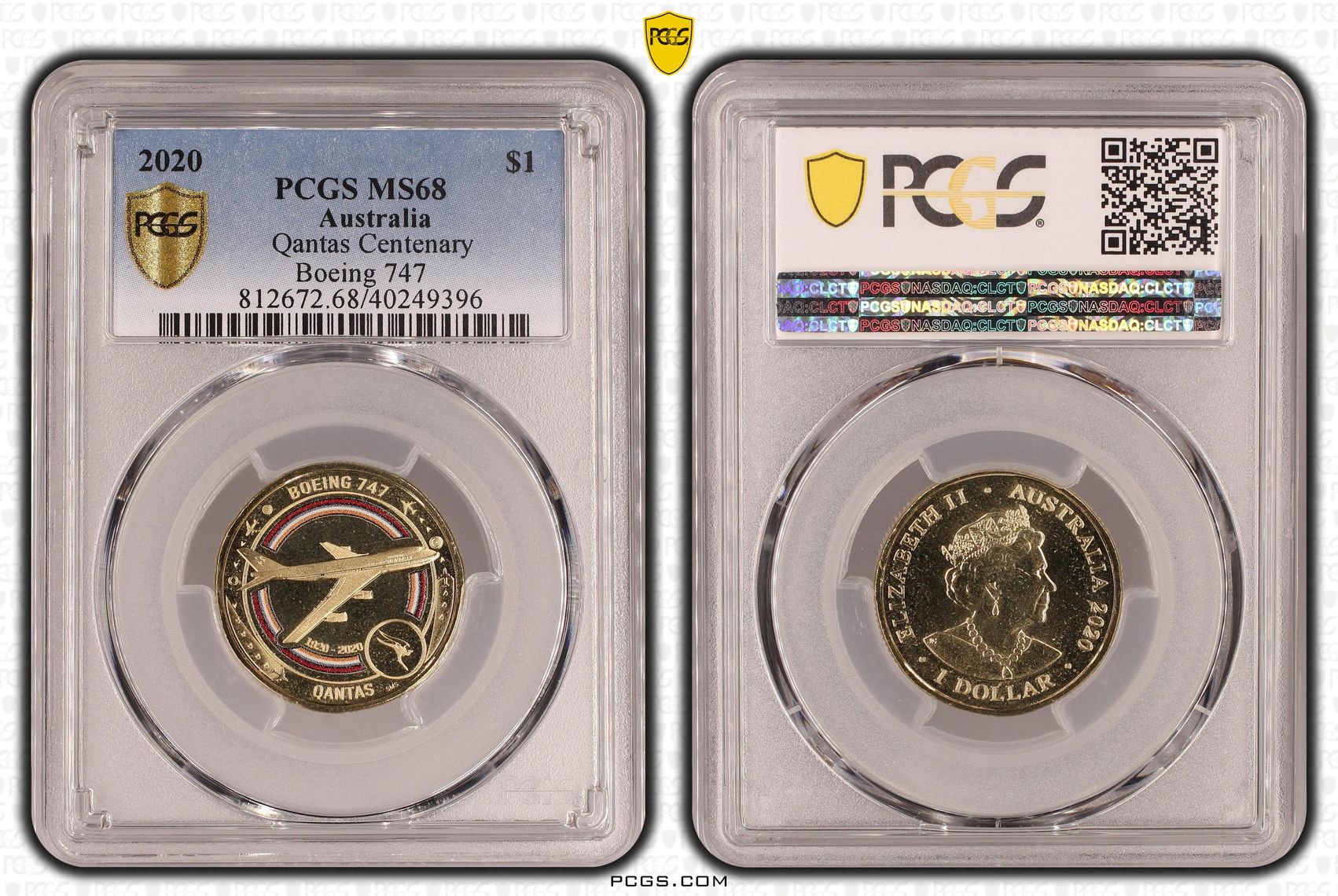 469 · Qantas Centenary Boeing 747, One Dollar, 2020, PCGS MS68