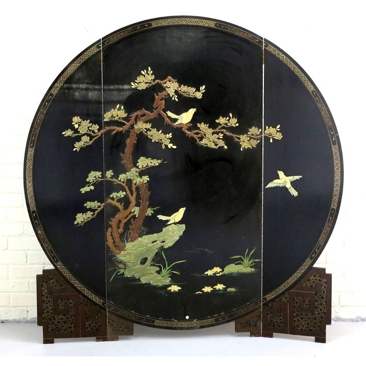 LARGE JAPANESE SHIBAYAMA LACQUERED FLOOR SCREEN