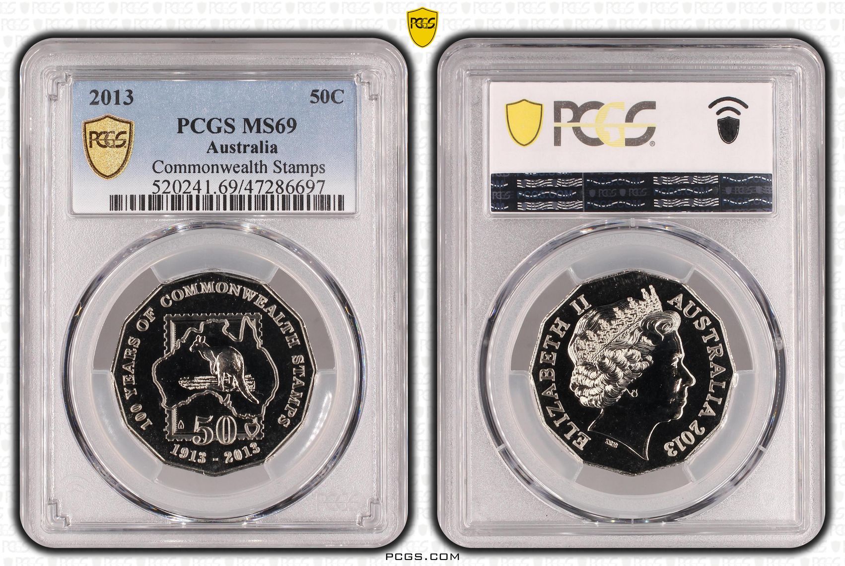 170 · Elizabeth II, Commonwealth Stamps, Pop 15/0, Fifty Cent, 2013, PCGS MS69