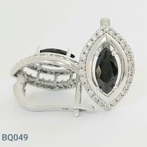 Sterling Silver Black And White Halo Earrings With Czs - 51533/320