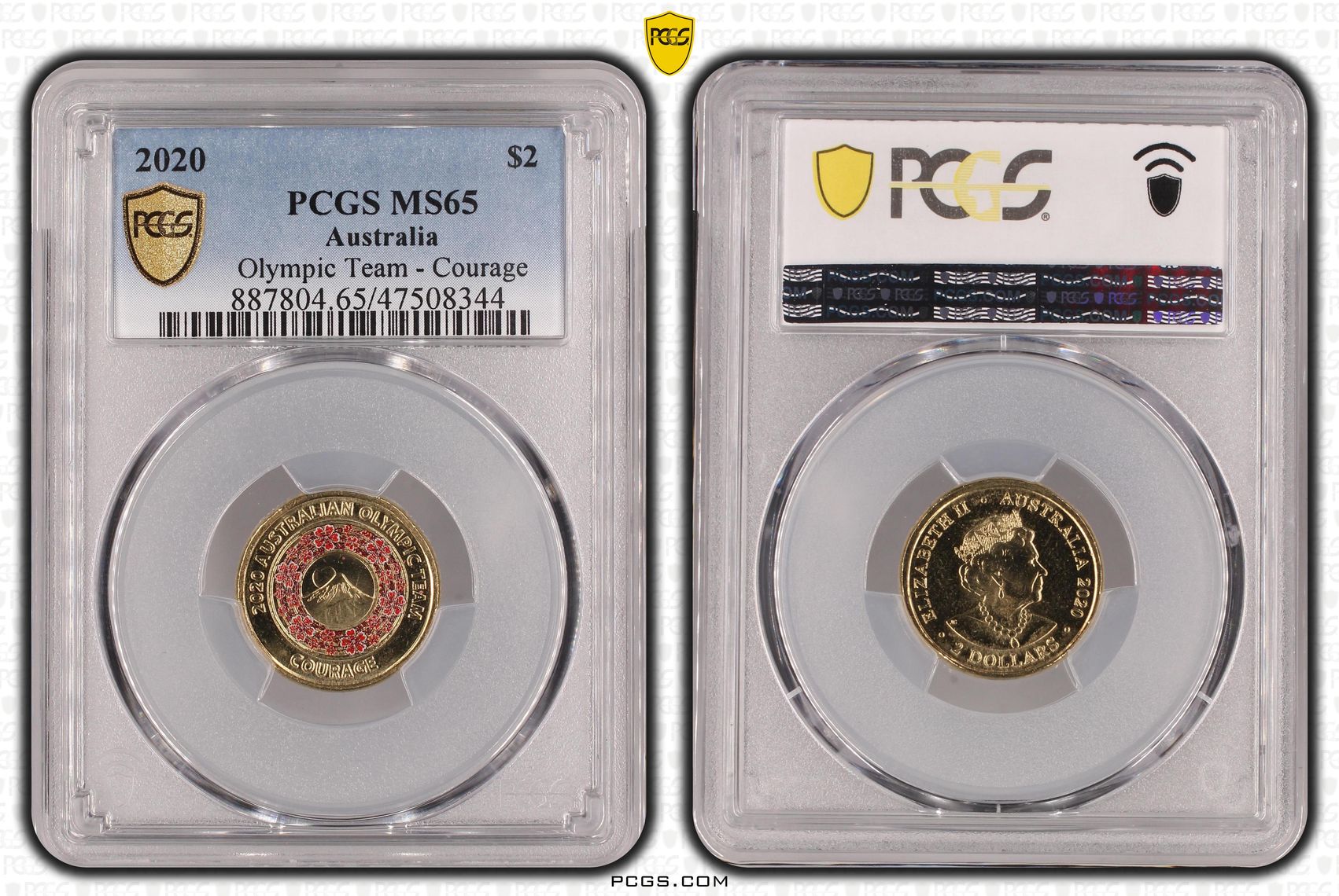 Elizabeth II, Olympic Team - Courage , Two Dollar, 2020, PCGS MS65