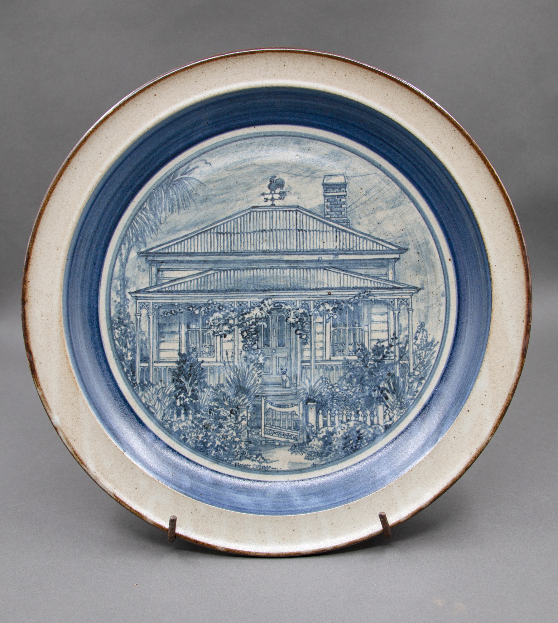 Phoenix Pottery (Michael Lucas & Jill Totty) - ‘Flower Cottage’, Devonport Centennial Plate — sold at auction in New Zealand for $60