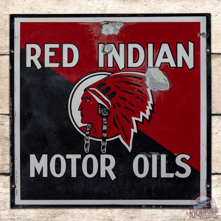 Red Indian Motor Oils Single Sided Porcelain Sign w/ Native American