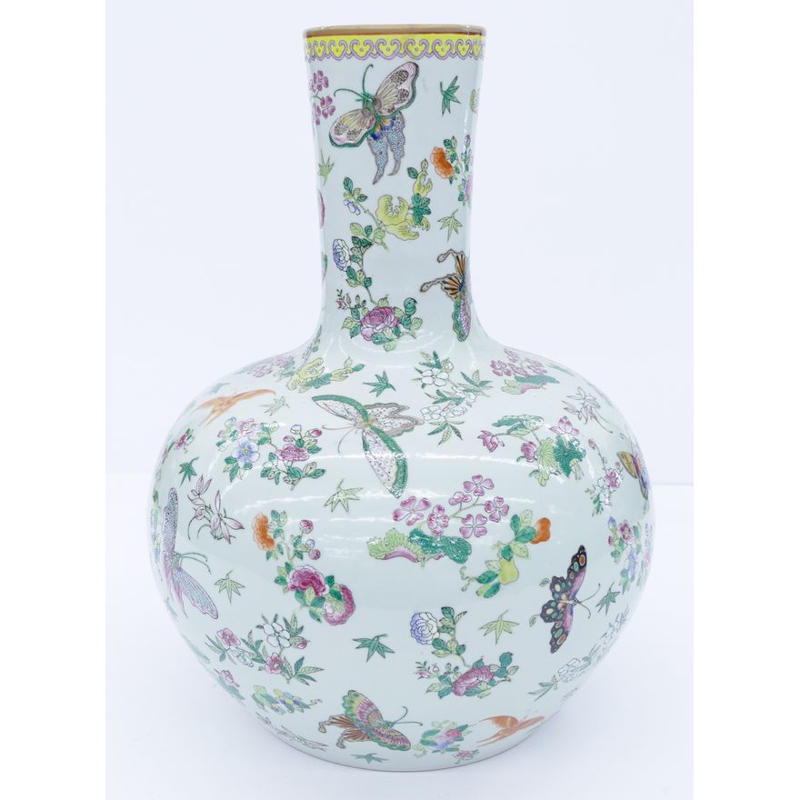 Chinese Republic Large Butterfly Bottle Vase