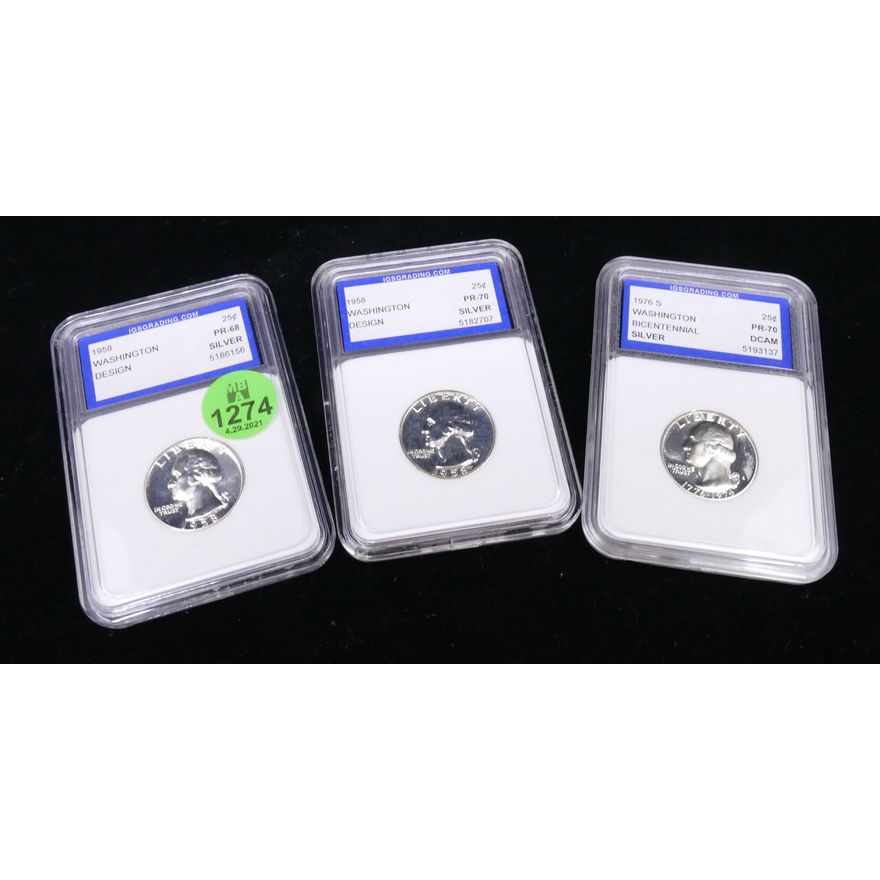 3pc Graded Silver US Washington Quarters