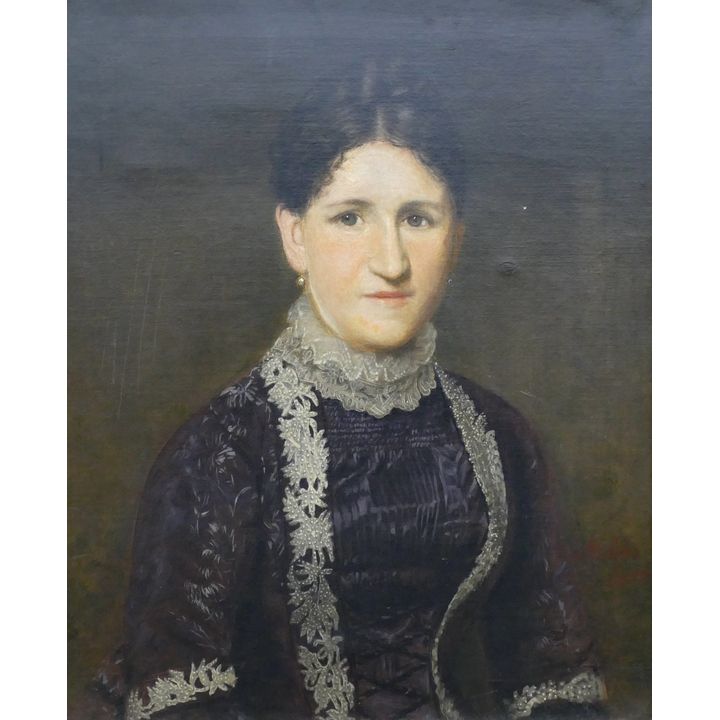 Antique Phillips 1883 Portrait of a Woman Oil on Canvas Grey Framing 32''x27''