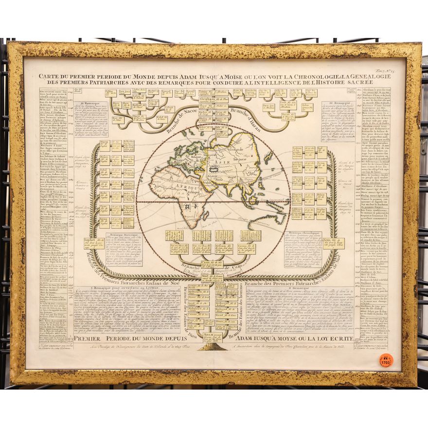Henri Chatelain 18th Cent. World Map Engraving Framed 18''x21.5''