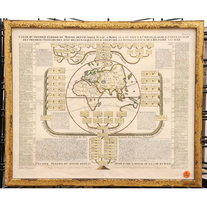 Henri Chatelain 18th Cent. World Map Engraving Framed 18''x21.5''