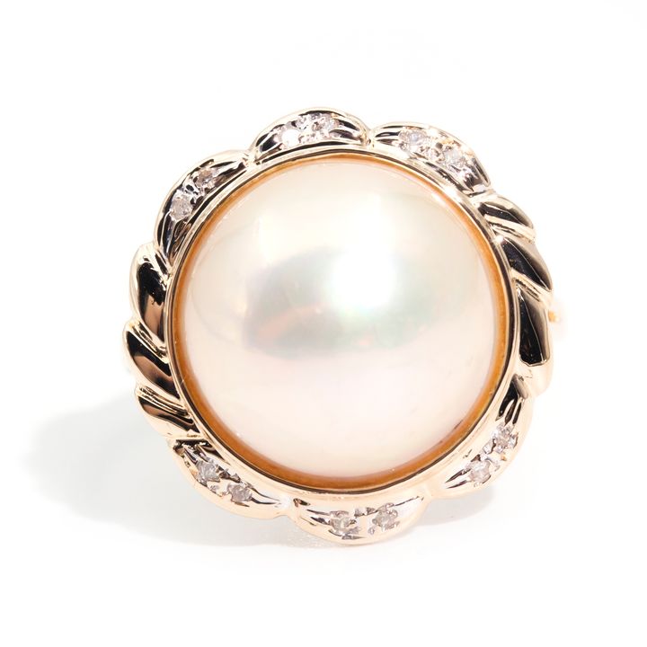 White Mabe Pearl & Diamond Ring