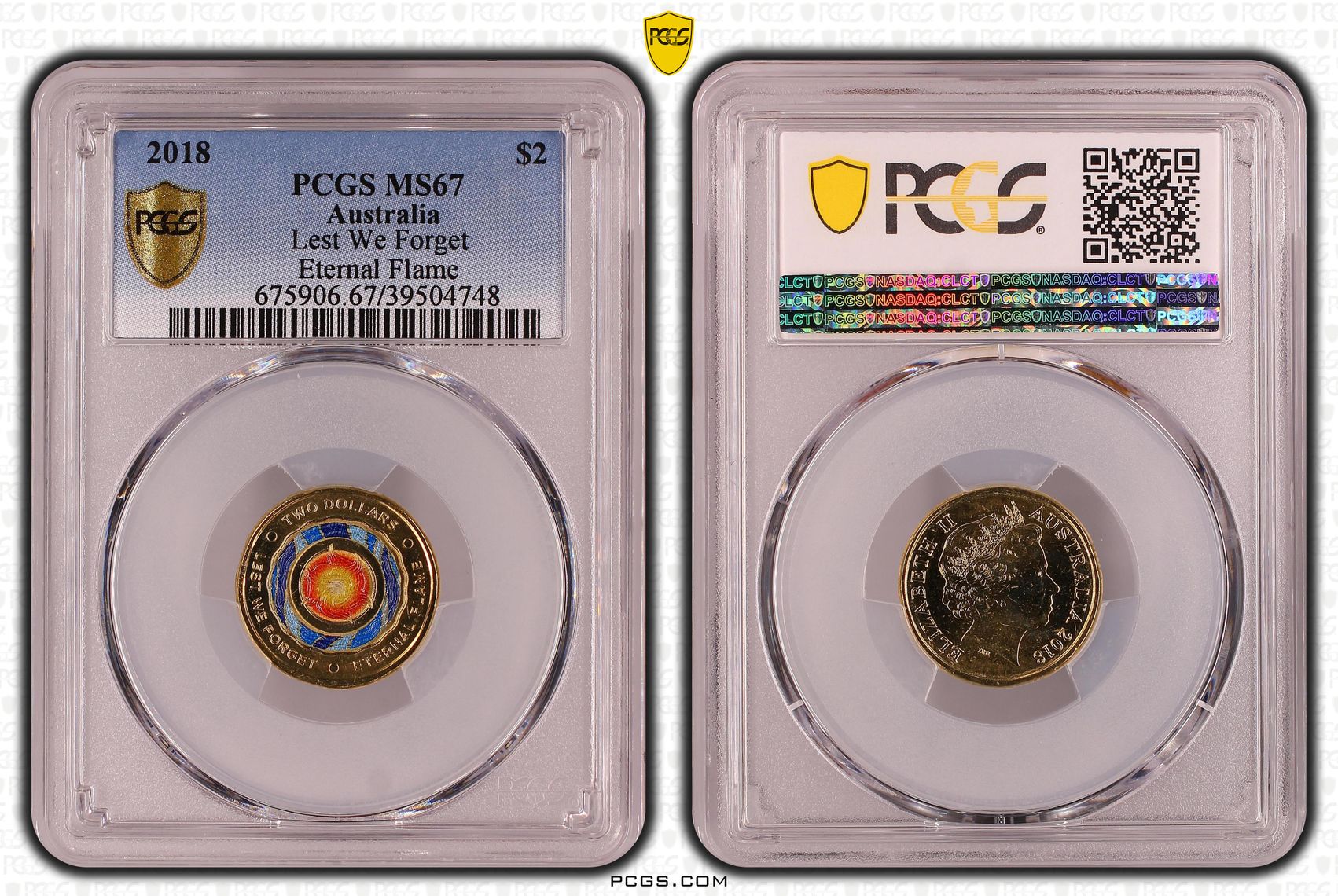 Lest We Forget Eternal Flame Colorized, Two Dollar, 2018, PCGS MS67