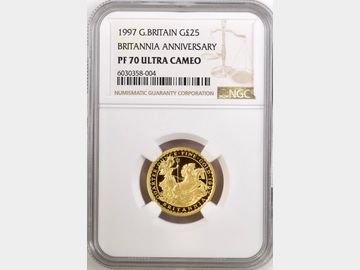 1997 ELIZABETH II GOLD PROOF 25 POUND BRITANNIA PF70 UCAM