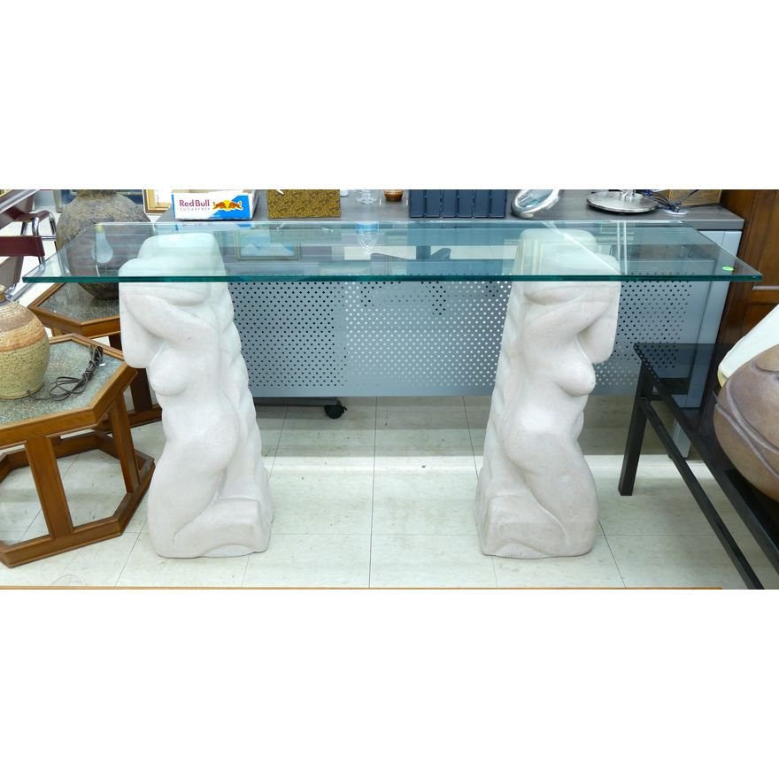 Ken Patecky Sculptural Stone Pedestal Hall Table 31''x55''x15''