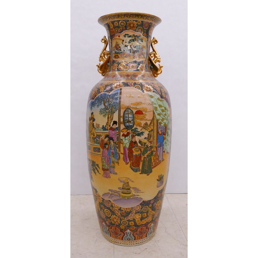 Large Chinese Gilt Porcelain Floor Vase- 36 x 13''