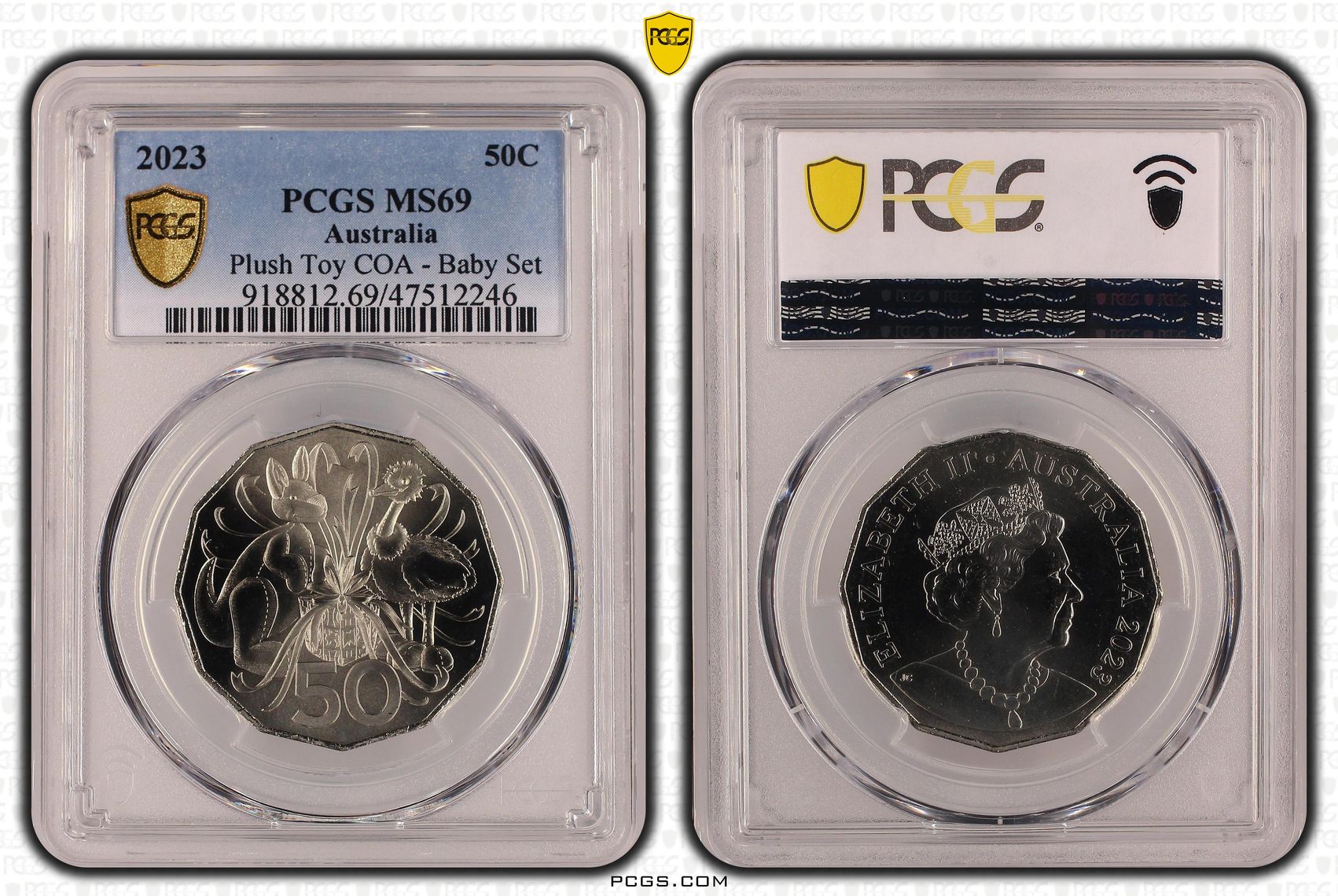 Plush Toy COA - Baby Set, Fifty Cent, 2023, PCGS MS 69