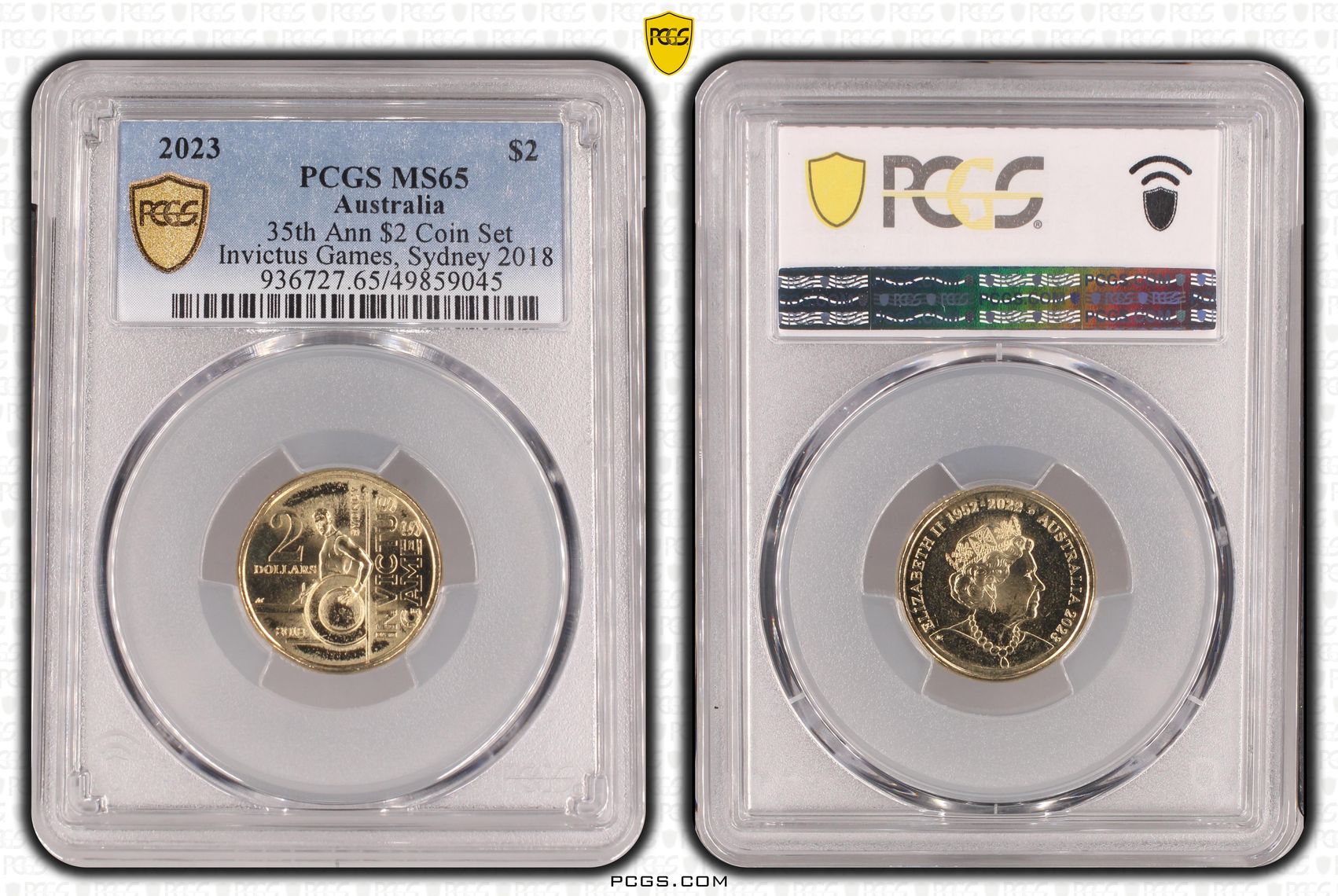 Elizabeth II, 35th Ann $2 Coin SetInvictus Games, Sydney 2018 , Two Dollar, 2023, PCGS MS65
