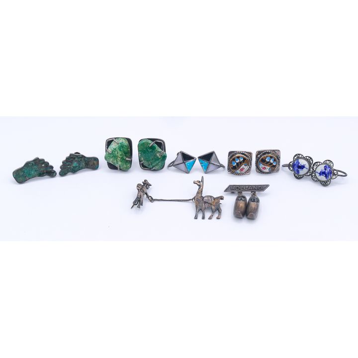 Box Vintage Sterling Earrings & Small Pins - 44 Grams TW