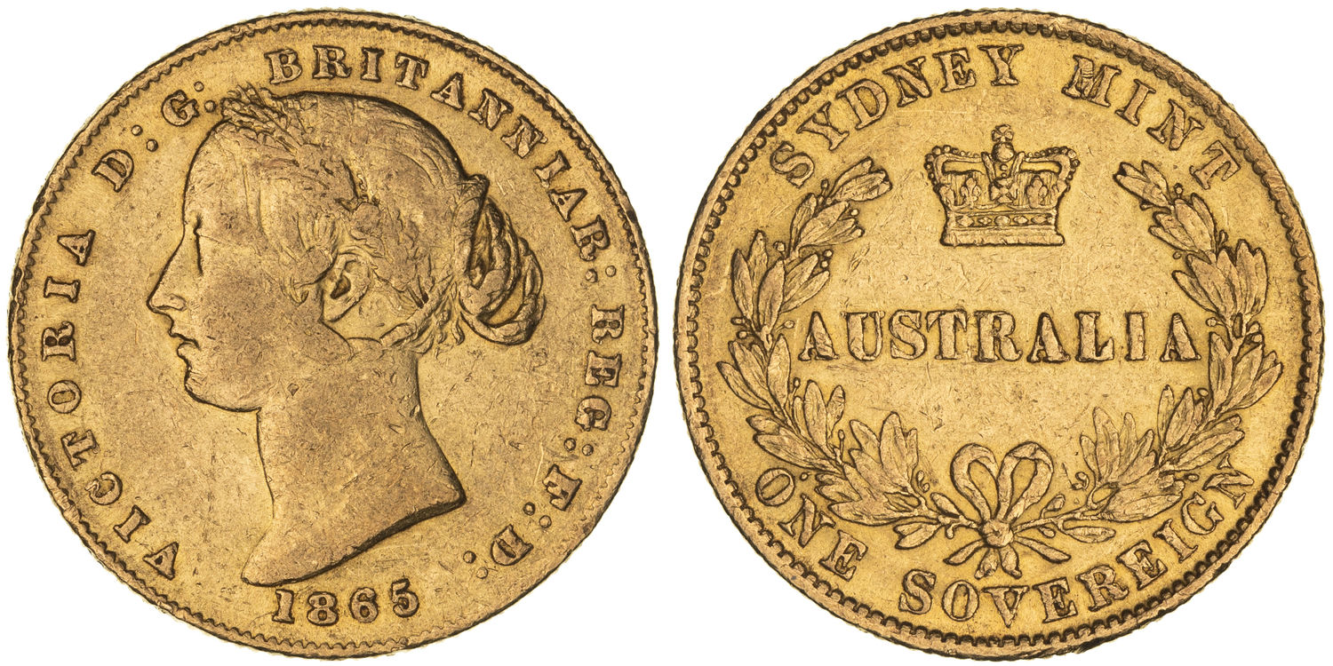 Victoria, Sydney Mint Reverse - Type II, Sovereign, 1865, Fine