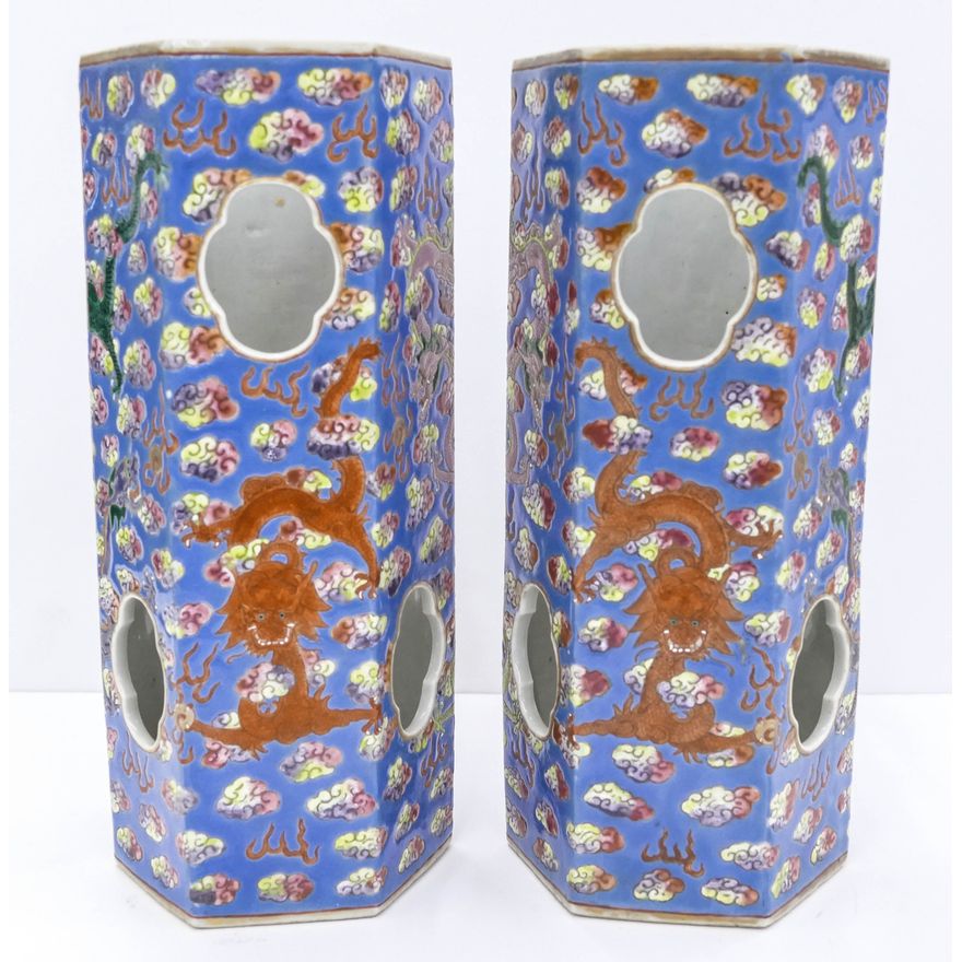 Pair Chinese Qing Dragon Hat Stands