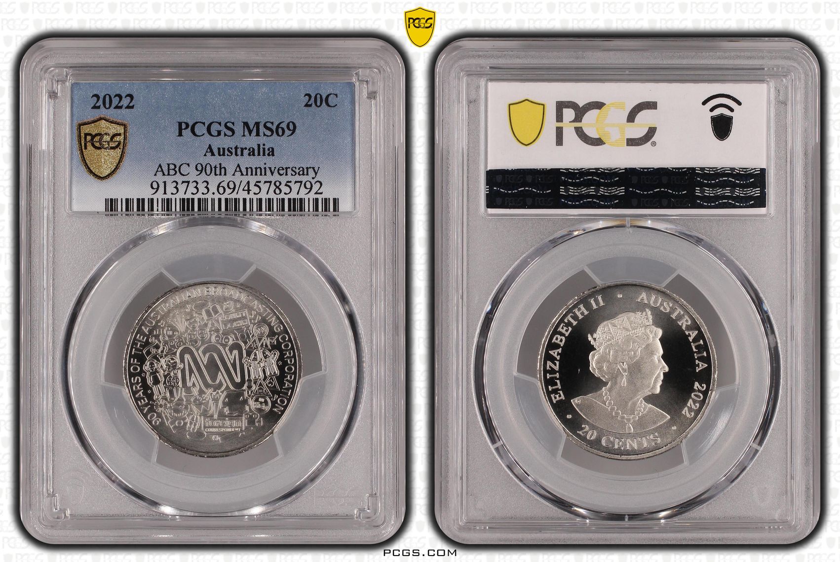 ABC 90th Anniversary , Twenty Cent, 2022, PCGS MS69
