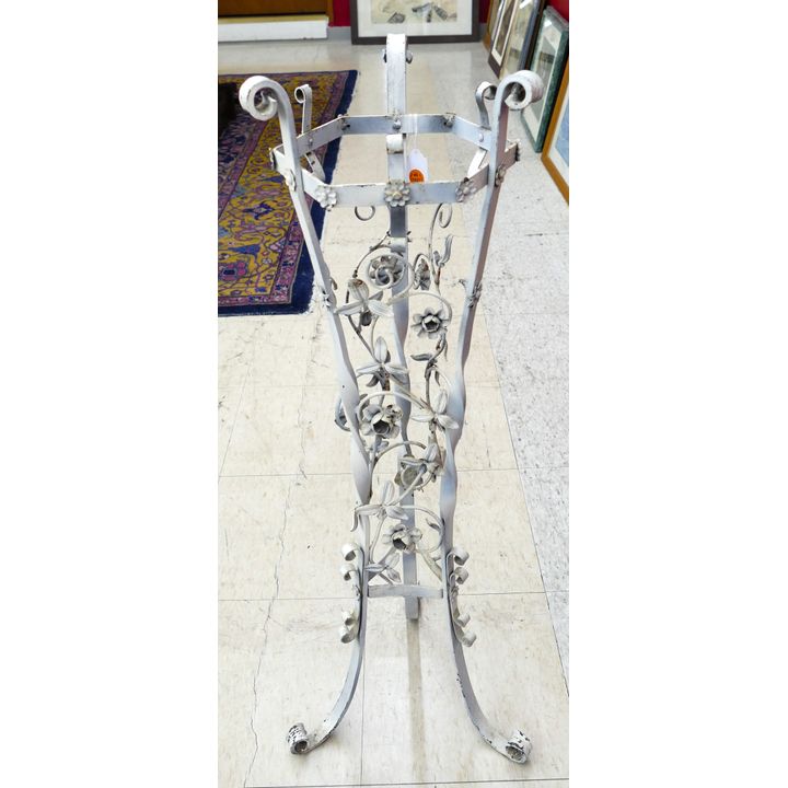 Vintage Wrought Iron White Floral Plant Stand 36''x13''
