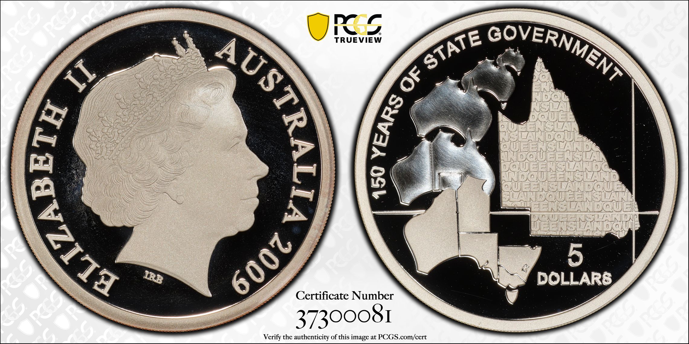 2009 Australia Five Dollar, $5 Silver Proof Queensland Government PCGS - PR69DCAM POP 2/0 -081