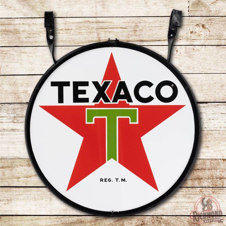 Rare 42" Texaco White-T Star Logo Double Sided Porcelain Sign TAC 9