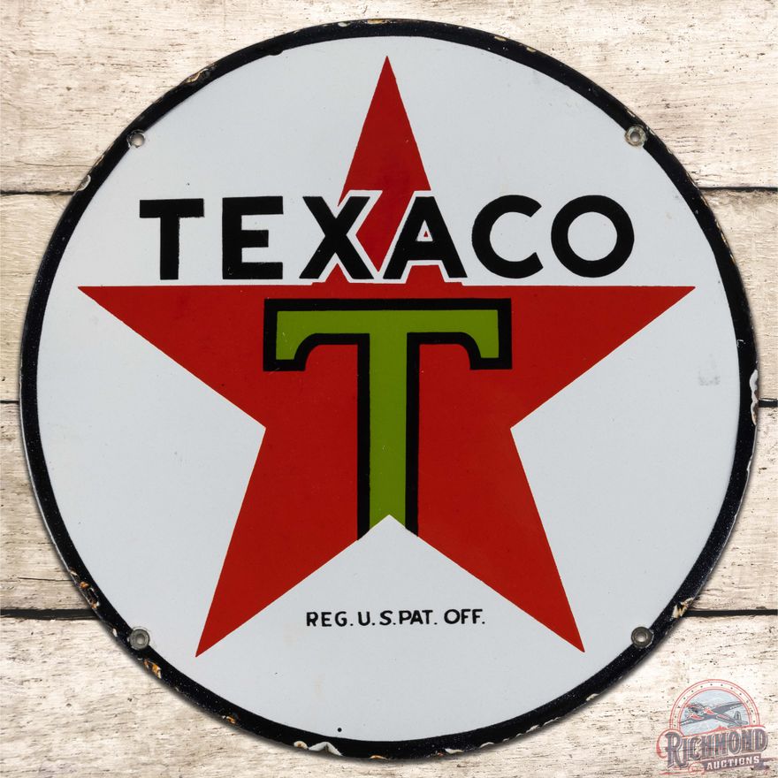 Texaco Motor Oils 15" SS Porcelain Sign "Black T"