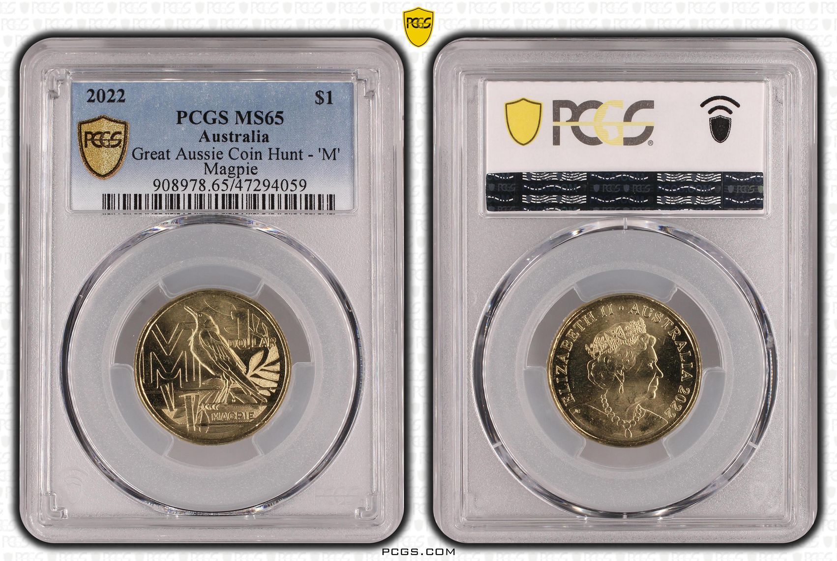 Great Aussie Coin Hunt - 'M', One Dollar, 2022, PCGS MS 65