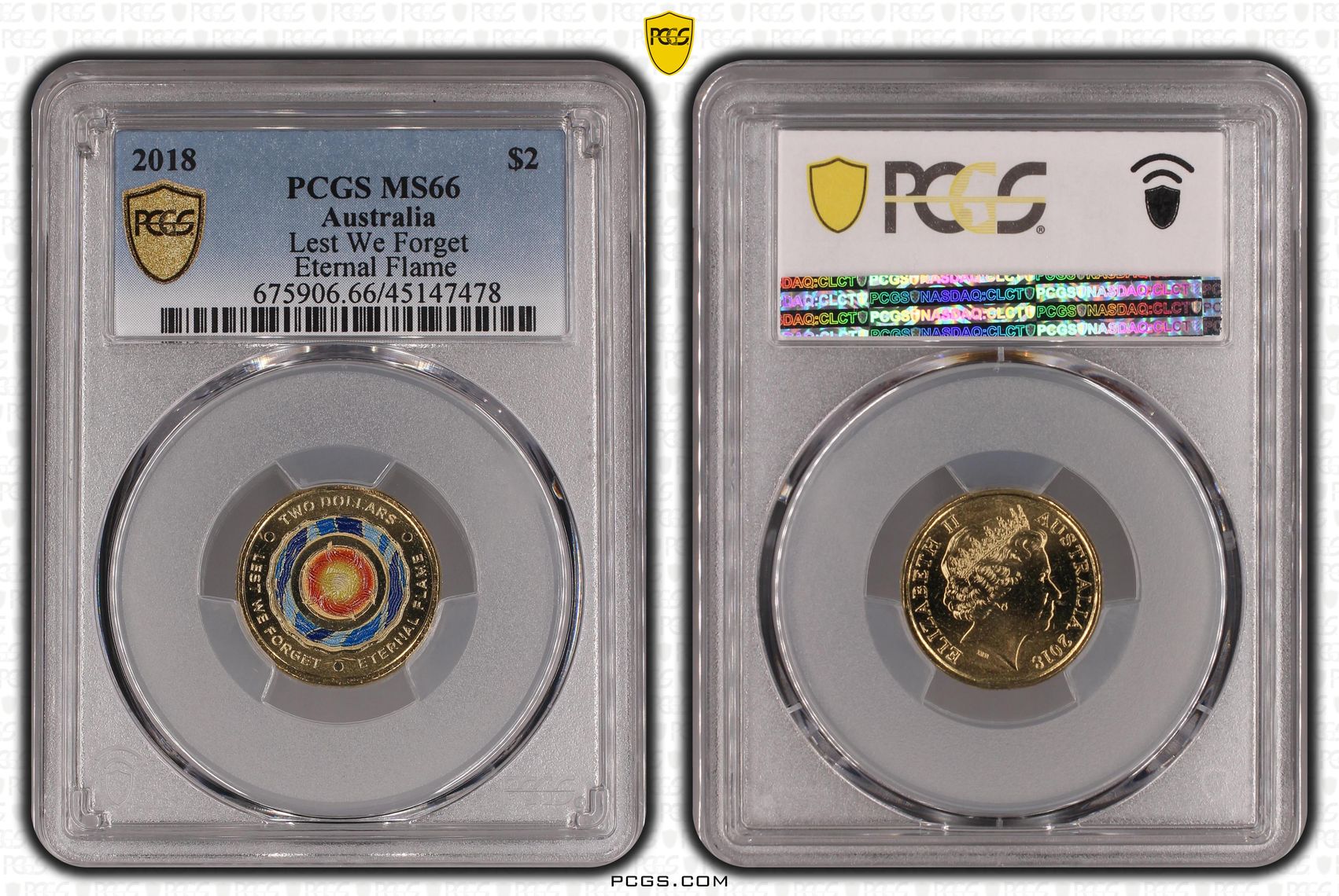 2018 Australia Two Dollar, $2 Lest We Forget - Eternal Flame PCGS - MS66 -478