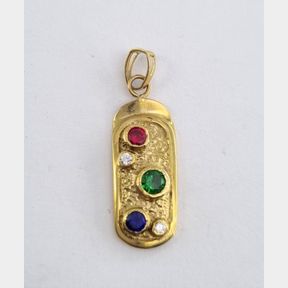 ATTRACTIVE 9CT GOLD PENDANT EMBEDDED BEAUTIFULLY WITH RUBY. SAPPHIRE. EMERALDS & DIAMONDS - 51620/161