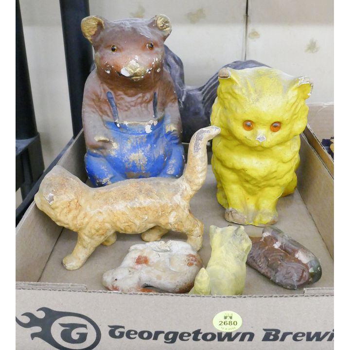 Box Old Papier Mache Animal Figures Etc