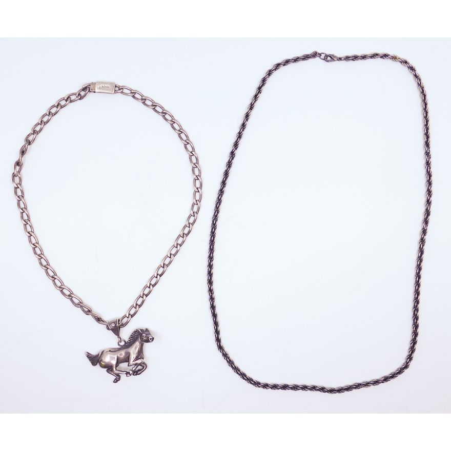 Box Sterling Chains & Liberty Horse Pendant - 115 Grams TW