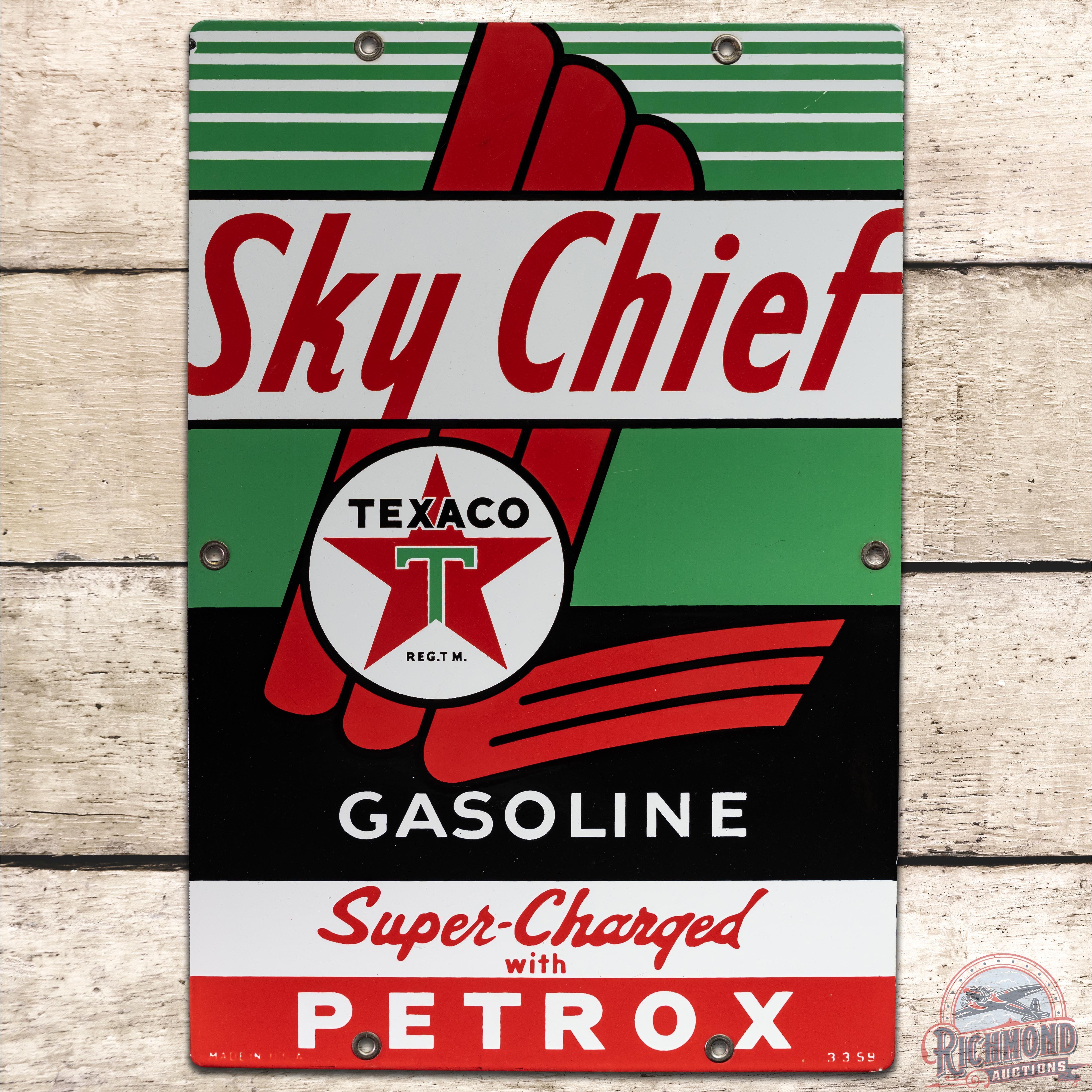 Texaco Sky Chief Gasoline Super-Charged w/ Petrox SSP Pump Plate 