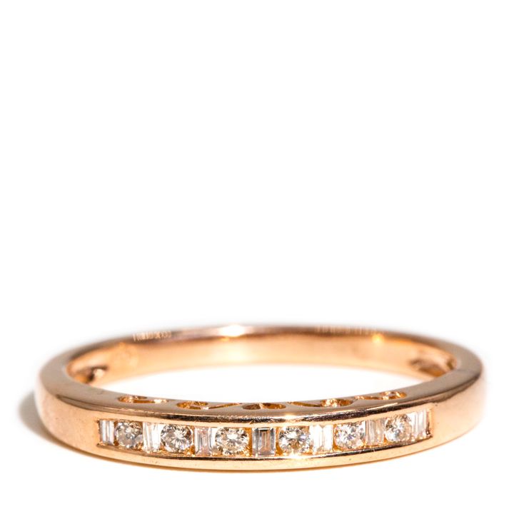Baguette & Round Diamond 9ct Rose Gold Band,