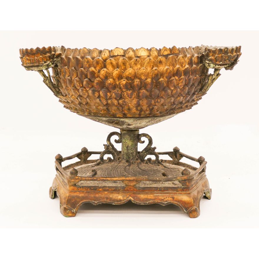 Tibetan 16th/17th Cent. Gilt Bronze Pedestal Lotus Throne