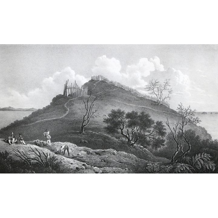 SAINSON, LOUIS DE - Vue de Kahouwera. Village fortifie a la baie des iles. [Nouvelle Zelande]